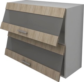 Corp Superior Lecce, 2 Usi, cu sticla, Stejar Sonoma/Alb, 80 x 30 x 65 cm