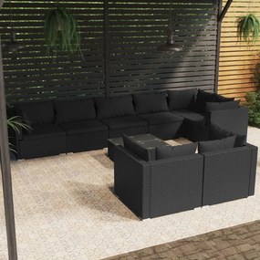 3102488 vidaXL Set mobilier de grădină cu perne, 9 piese, negru, poliratan