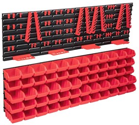 vidaXL Set cutii depozitare 136 piese cu panouri de perete, roșu&amp;negru