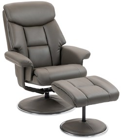 HOMCOM Fotoliu de Relaxare cu Taburet, Spătar Reglabil, Piele ecologică, până la 150 kg, Gri | Aosom Romania