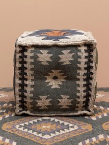 Puf multicolor, din iuta naturala si lana, Summer Kilim