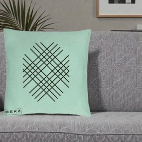 Perna Decorativa Geometric Grid, 40x40 cm, Verde Menta, Husa Detasabila, Perna Inclusa, BEKZ®