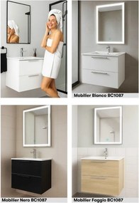 Set Mobilier Baie Suspendat 60 cm – cu Lavoar Ceramic Slim si Oglinda LED, MDF total Negru