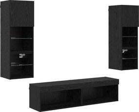 vidaXL Unitate TV de Perete Pe perete 6 pcs Stejar Negru Lemn compozit