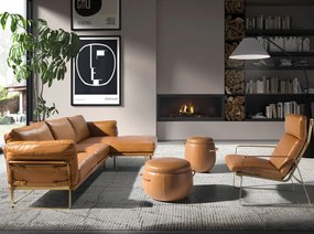 Coltar LUX design italian cu sezlong dreapta Cowhide camel