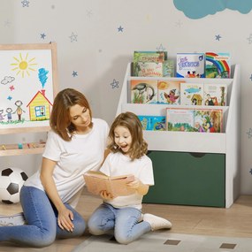 AIYAPLAY Bibliotecă pentru Copii cu Rafturi, Sertar, pentru Dormitor, Cameră de Joacă, Alb și Verde | Aosom Romania