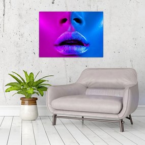 Tablou pe sticlă - Imaginea buzelor colorate (70x50 cm)