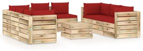 Set mobilier de gradina cu perne, 9 piese, lemn verde tratat rosu si maro, 9