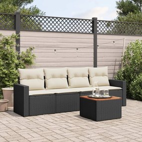 3223998 vidaXL Set mobilier de grădină cu perne, 5 piese, negru, poliratan