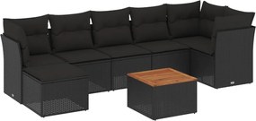 vidaXL Set mobilier de grădină cu perne, 8 piese, negru, poliratan