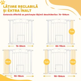 PawHut Barieră de Siguranță Interioară pentru Câini cu 2 Extensii și Ușă pentru Pisici, 76-104x77 cm, Alb | Aosom Romania