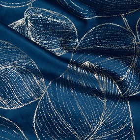 Traversa pentru masa centrală din catifea cu imprimare lucioasă de frunze albastre Lățime: 35 cm | Lungime: 220 cm