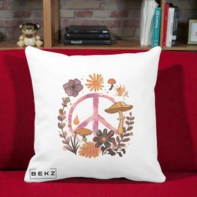 Perna Decorativa Peace Ciuperci Boho, 40x40 cm, Alba Mata, Husa Detasabila, Perna Inclusa, BEKZ®
