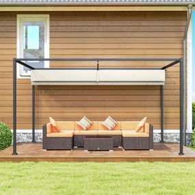 Outsunny Pergolă Gazebo 3x2 m cu Acoperiș Retractabil, Orificii de Drenaj, Țăruși și Șuruburi, Pergolă din Metal și Poliester pentru Exterior, Crem | Aosom Romania