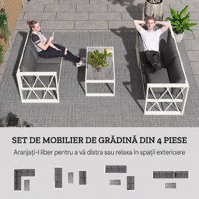 Outsunny Set Mobilier de Grădină din 4 Piese cu 2 Canapele, Fotoliu Reglabil și Măsuță de Cafea, 121x61x62 cm, Gri | Aosom Romania