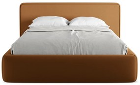 Pat matrimonial teracotă tapițat cu spațiu de depozitare cu somieră 140x200 cm Kiana – Makamii