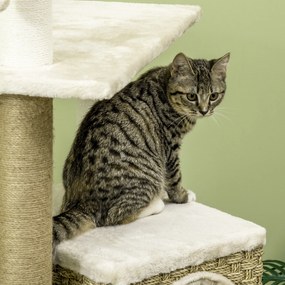 PawHut Arbore pentru pisici zgârduie sisal natural cuib platforme joc bile suspendate pluș scurt înălțime 128 cm bej | Aosom Romania
