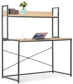 vidaXL Birou de calculator, negru și stejar, 120 x 60 x 138 cm