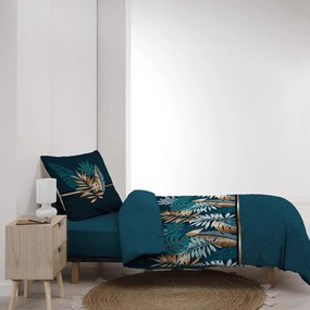 Lenjerie de pat în culoarea petrolului din bumbac pentru pat de o persoană 140x200 cm Alianor – douceur d'intérieur