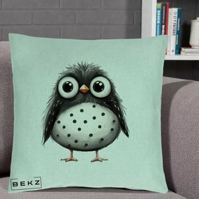 Perna Decorativa Bufnita Neagra cu Buline Albe, 40x40 cm, Verde Menta, Husa Detasabila, Perna Inclusa, BEKZ®
