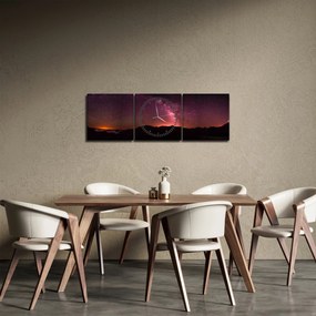 Tablou calea lactee roz (cu ceas) (90x30 cm)
