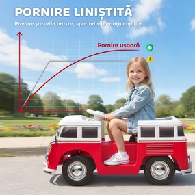 AIYAPLAY Mașinuță Electrică pentru Copii Licență Volkswagen T1 cu MP3 Player, din Metal și PP, 89x49x41.5 cm, Roșu | Aosom Romania