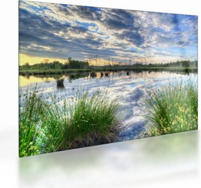 Tablou pe sticlă cu lac și trestie (70x50 cm)
