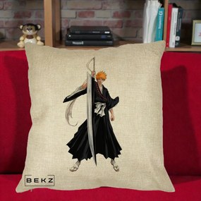 Perna Personalizata Bleach Ichigo Kurosaki Zangetsu, 40x40 cm, Crem, Husa Detasabila, Perna Inclusa, BEKZ®