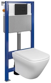 Set vas wc suspendat Larga Square CleanOn cu capac soft close, rezervor incastrat si clapeta pneumatica negru mat
