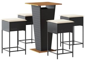 3261477 vidaXL Set mobilier bar de grădină cu perne, 5 piese, negru, poliratan