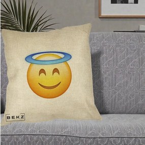 Perna Decorativa Emoji Inger cu Aureola, 40x40 cm, Crem, Husa Detasabila, Perna Inclusa, BEKZ®