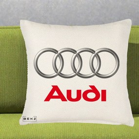 Perna Personalizata cu emblema Audi, 40x40 cm, Crem Reliefat, Husa Detasabila, Perna Inclusa, BEKZ®