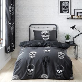 Lenjerie de pat pentru copii gri închis pentru pat de o persoană 135x200 cm Skulls – Catherine Lansfield