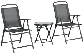Outsunny Set Bistro 3 Piese din Metal Rezistent la Intemperii pentru Mobilier Grădină cu Masă Pliantă și Scaune Gri închis | Aosom Romania