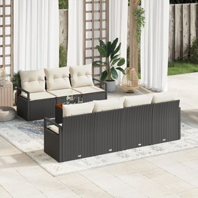 vidaXL Set de canapea de grădină de 8 piese cu perne, negru, din rattan artificial și acacia