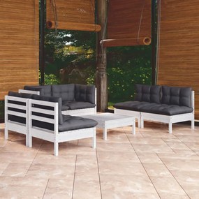 Set mobilier gradina cu perne, 7 piese, lemn masiv de pin Alb, 1
