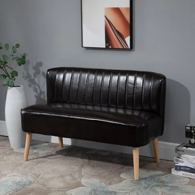 HOMCOM Canapea moderna din material imitatie de piele cu 2 locuri fara brate, structura si picioare din lemn, 117x56,5x77cm maro inchis 