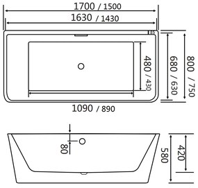 Cada freestanding Calypso lipita de perete 170x80 cm