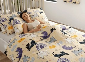 Set Lenjerie cocolino PURRSLEEP bej + Cearsaf Cocolino microplus cu elastic SOFT 180x200 cm alb, pat dublu