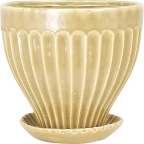 Ghiveci ceramică decorativ, ghiveci cu farfurioară, galben, Ø 17 x H 15 cm, „Anna"