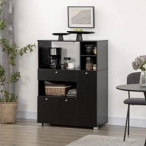 HOMCOM Bufet de Bucătărie pentru Cuptor cu Microunde, Mobilier cu Dulapuri, Rafturi și Sertar, 90x40x120 cm, Negru | Aosom Romania