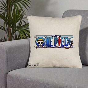Perna Personalizata One Piece Clasic Albastru, 40x40 cm, Bej Canapea, Husa Detasabila, Perna Inclusa, BEKZ®