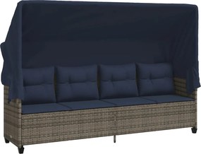 vidaXL Șezlong cu baldachin și perne, gri, poliratan