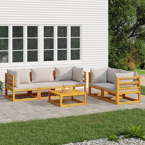 vidaXL Set mobilier grădină, perne gri deschis, 6 piese, lemn masiv