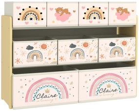 AIYAPLAY Etajeră Depozitare Jucării cu 3 Niveluri și 9 Cutii de Țesătură, Mobilier Depozitare Jucării, 93x30x70 cm, Galben | Aosom Romania