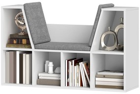 HOMCOM Bibliotecă cu loc de șezut, 6 rafturi, căptușit, 105 x 30 x 63 cm, alb | Aosom Romania