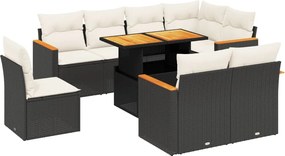 vidaXL Set mobilier de grădină cu perne, 9 piese, negru, poliratan