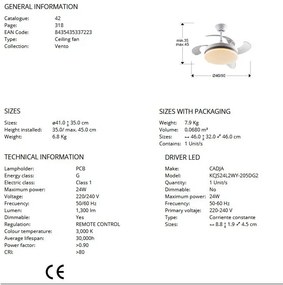 Lustra LED cu Ventilator si telecomanda, lame retractabile Mini Vento alb/bronz