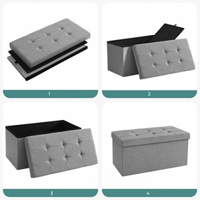 Bancheta cu capac si spatiu depozitare, MDF / textil, gri, Vasagle