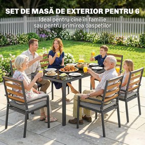 Outsunny Set Masă și Scaune de Grădină 7 Piese, Set pentru Prânz în Aer Liber cu Masă Dreptunghiulară din Sticlă Securizată, 6 Scaune, Perne, Cadru din Oțel Zincat pentru Terasă Balcon, Negru | Aosom Romania